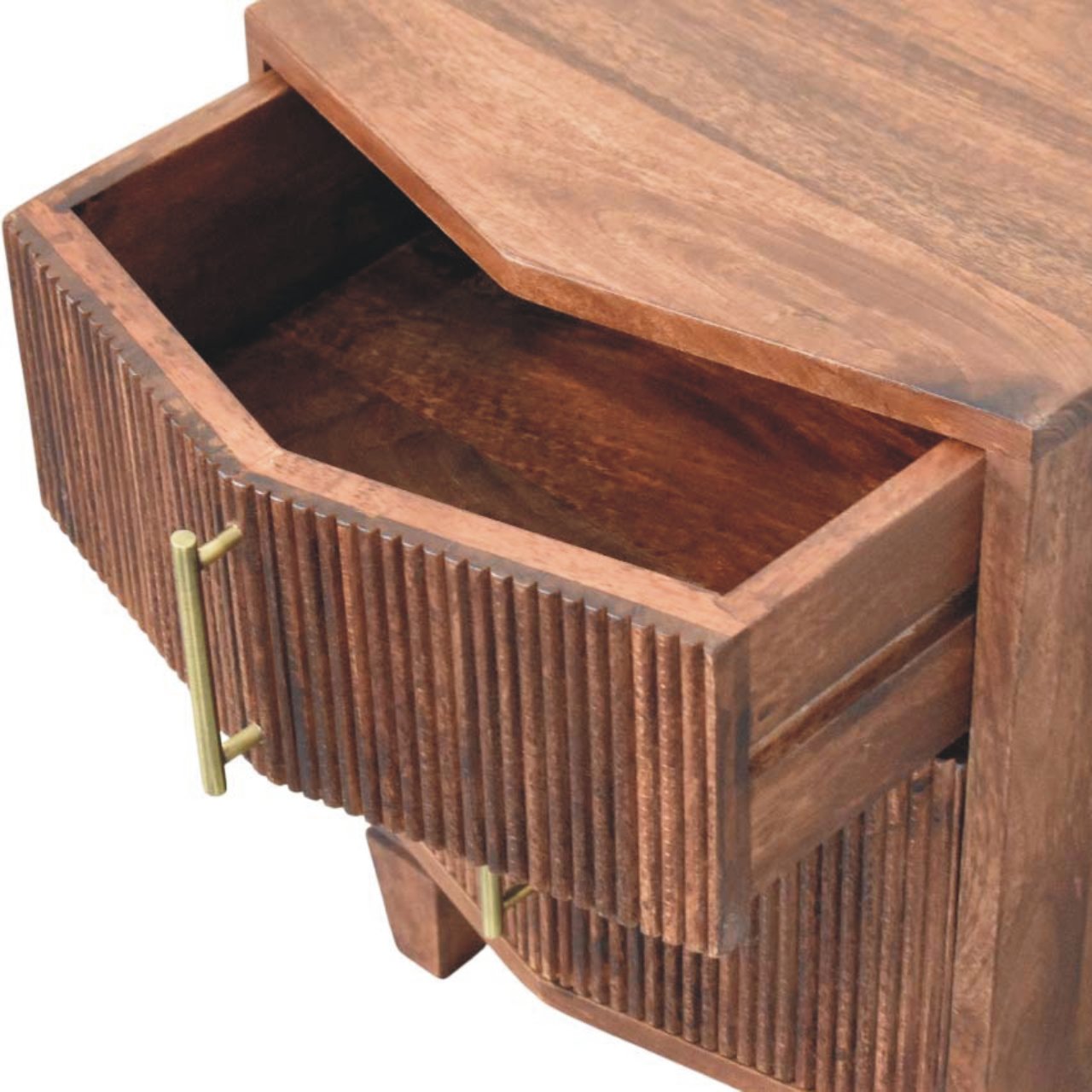 Harper Nightstand - Solid Mango Wood Amber Oak 2-Drawer