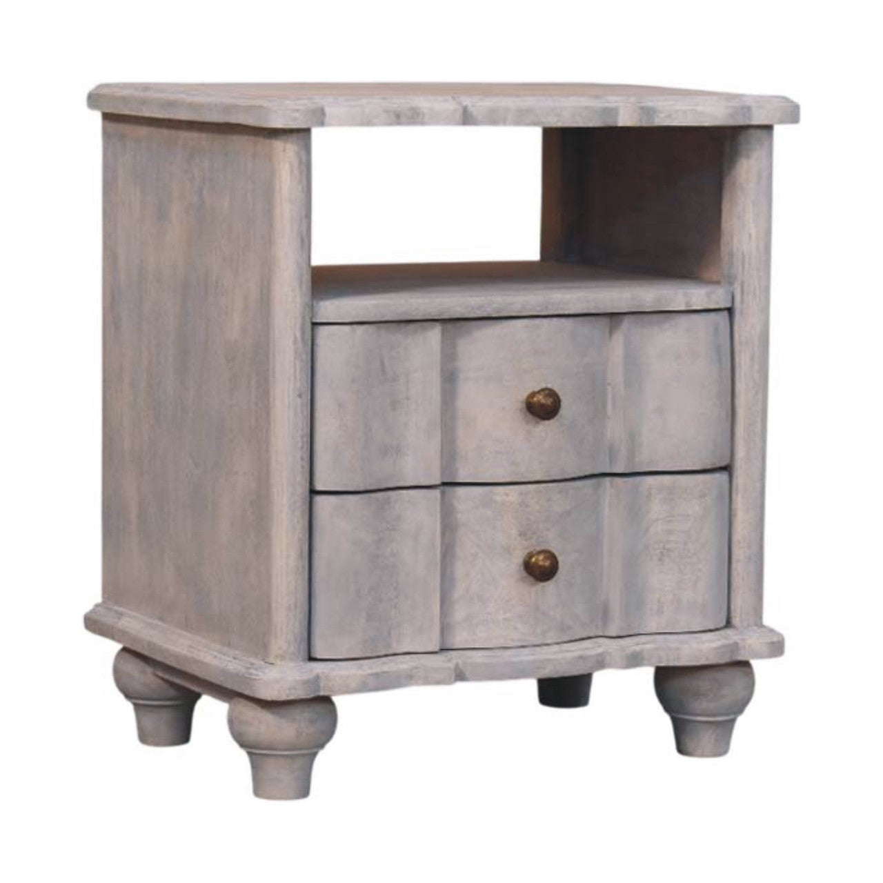 Lume Washed Bedside Table - Solid Mango Wood with Open Shelf