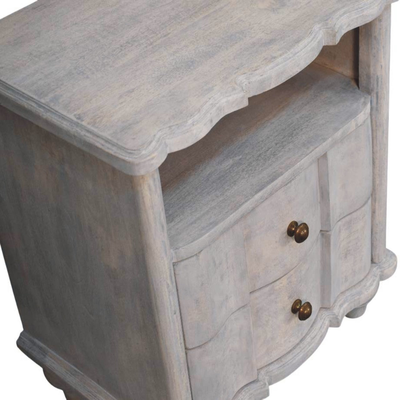 Lume Washed Bedside Table - Solid Mango Wood with Open Shelf