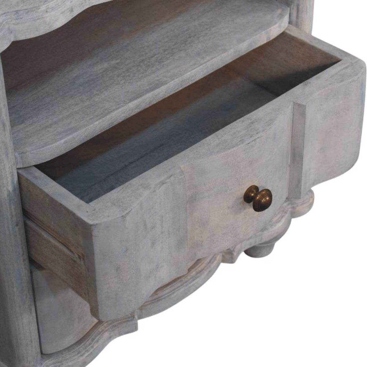 Lume Washed Bedside Table - Solid Mango Wood with Open Shelf