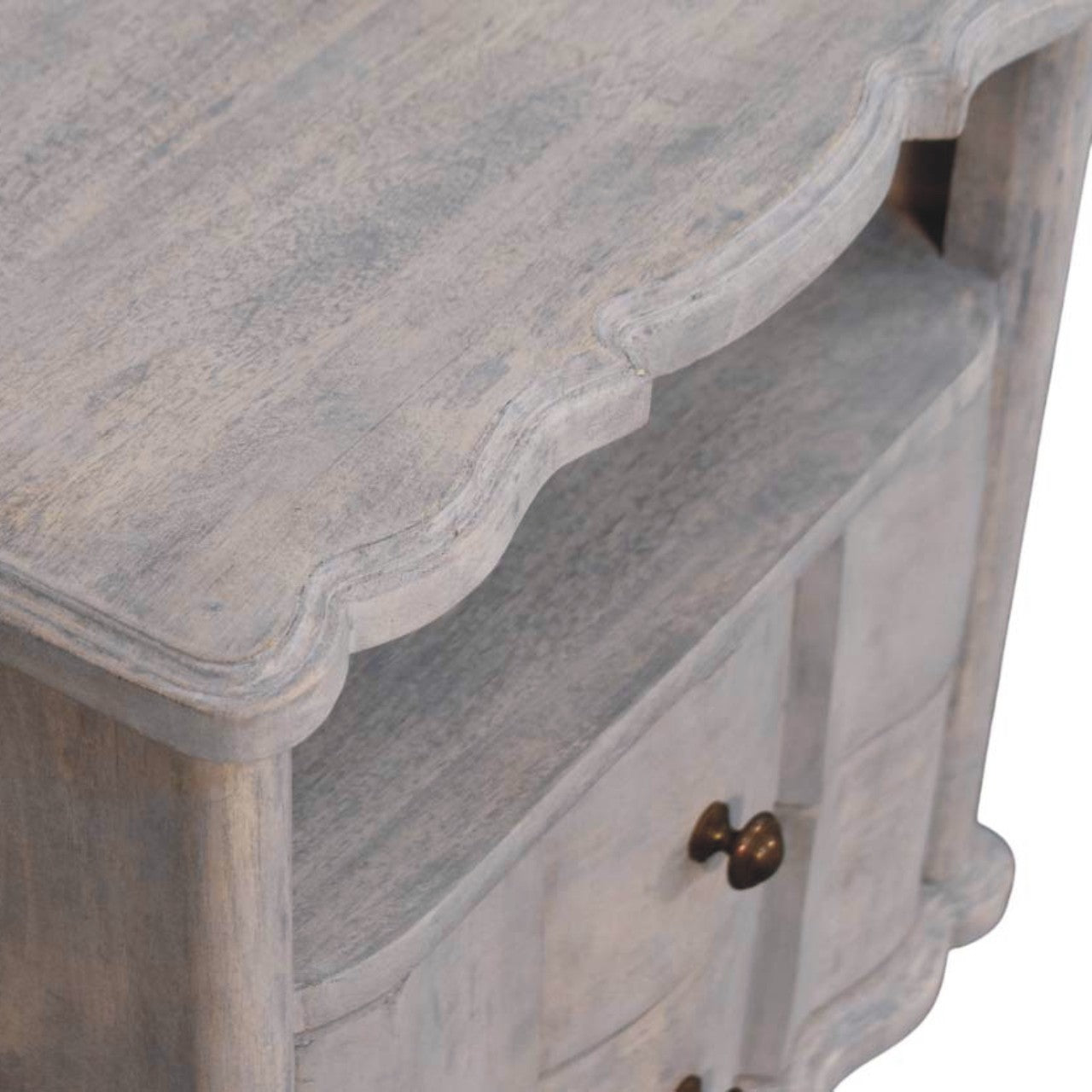Lume Washed Bedside Table - Solid Mango Wood with Open Shelf