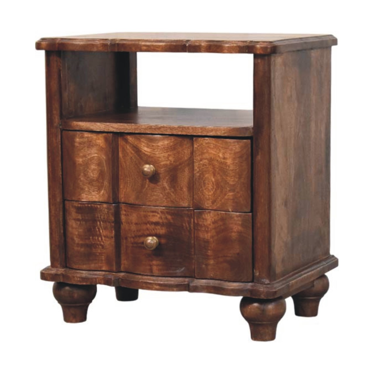 Lume Roasted Shelf Bedside Table - Solid Mango Wood Roasted Almond