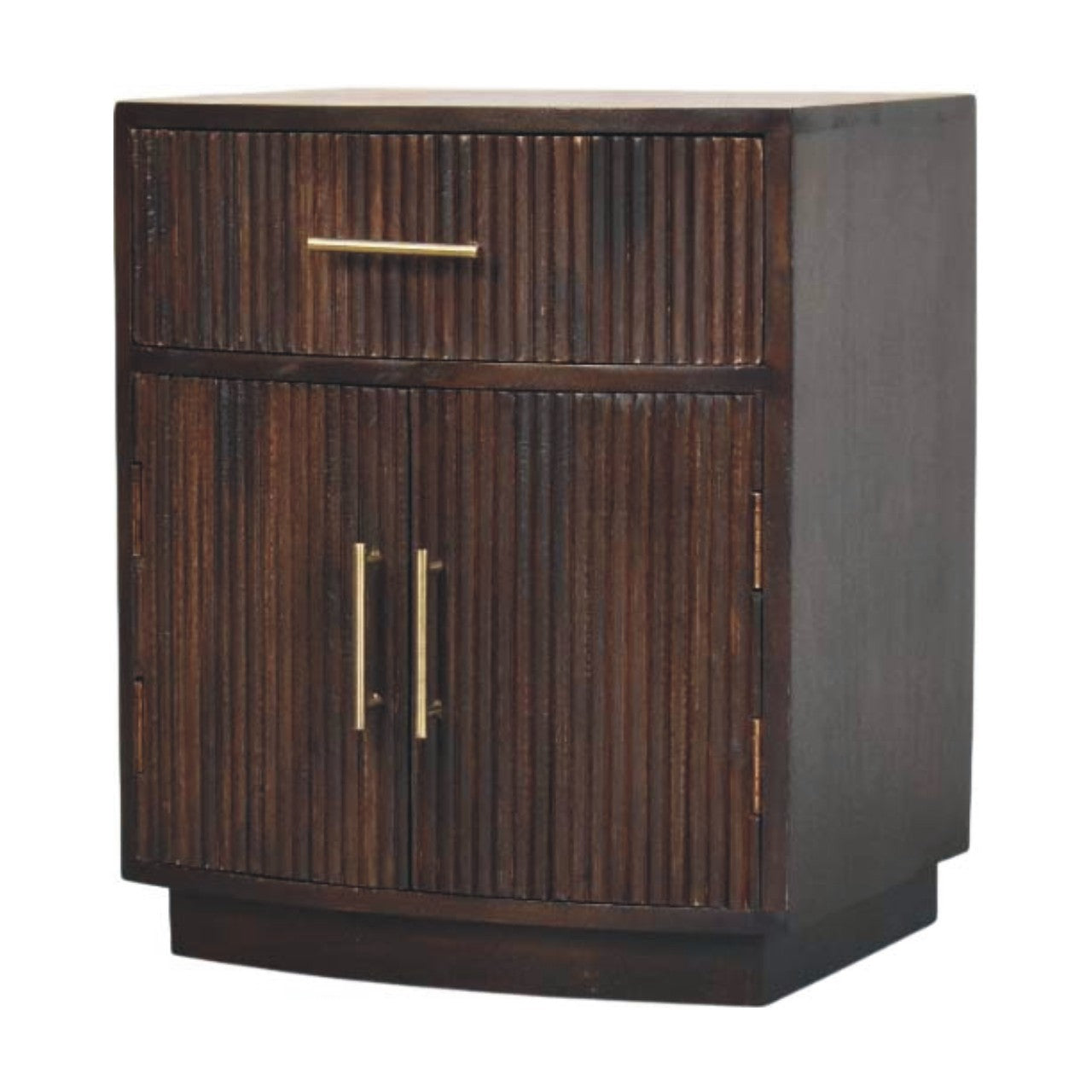 Milan Bedside Table - Solid Mango Wood Velvet Mocha Fluted Design