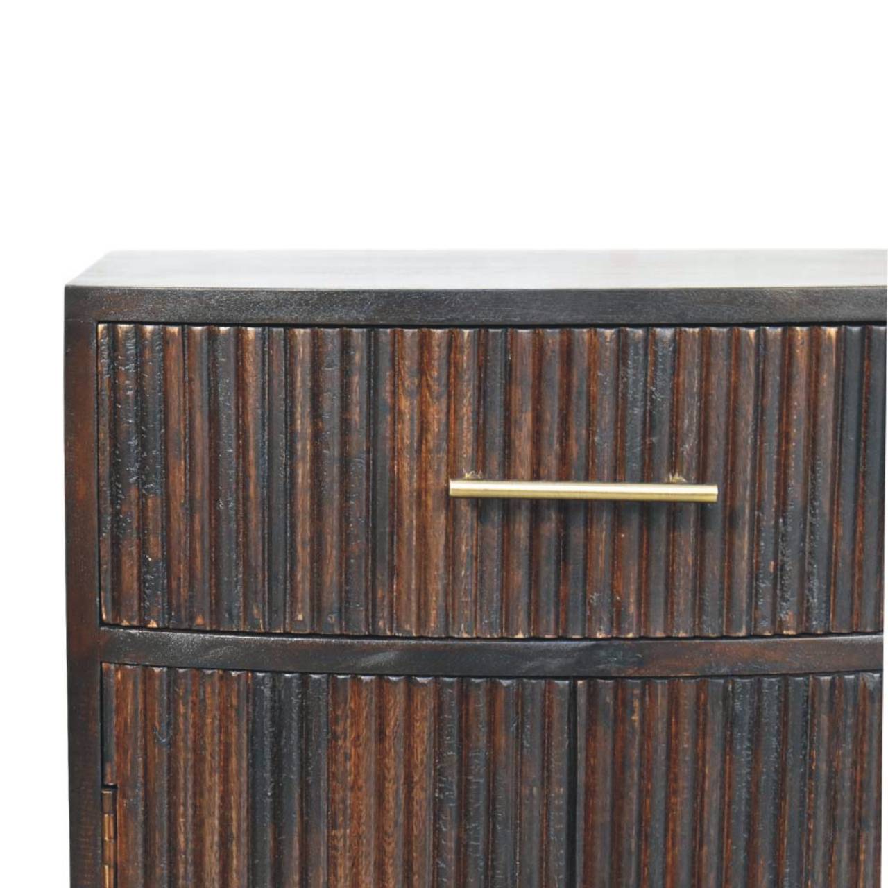 Milan Bedside Table - Solid Mango Wood Velvet Mocha Fluted Design