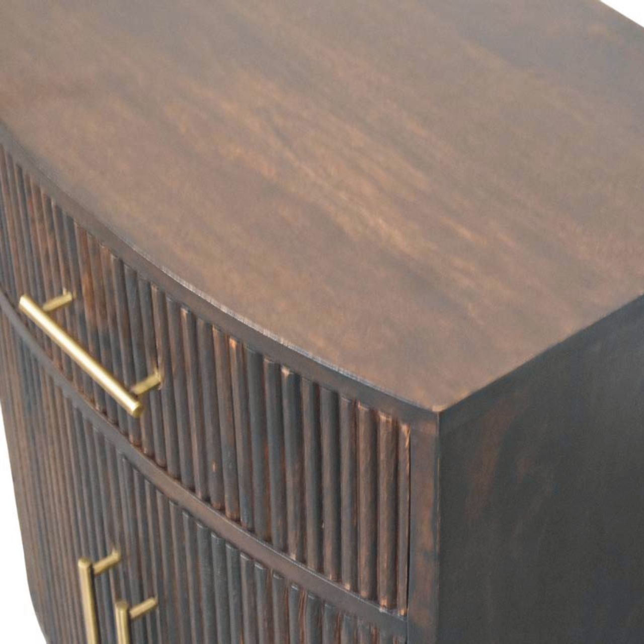 Milan Bedside Table - Solid Mango Wood Velvet Mocha Fluted Design