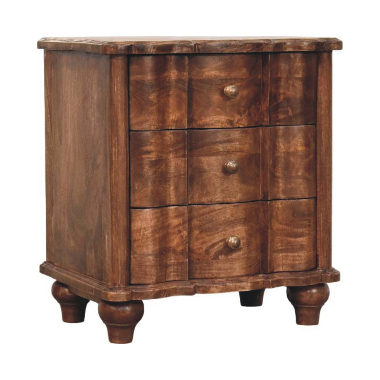 Lume Roasted Panelled Bedside Table - Solid Mango Wood