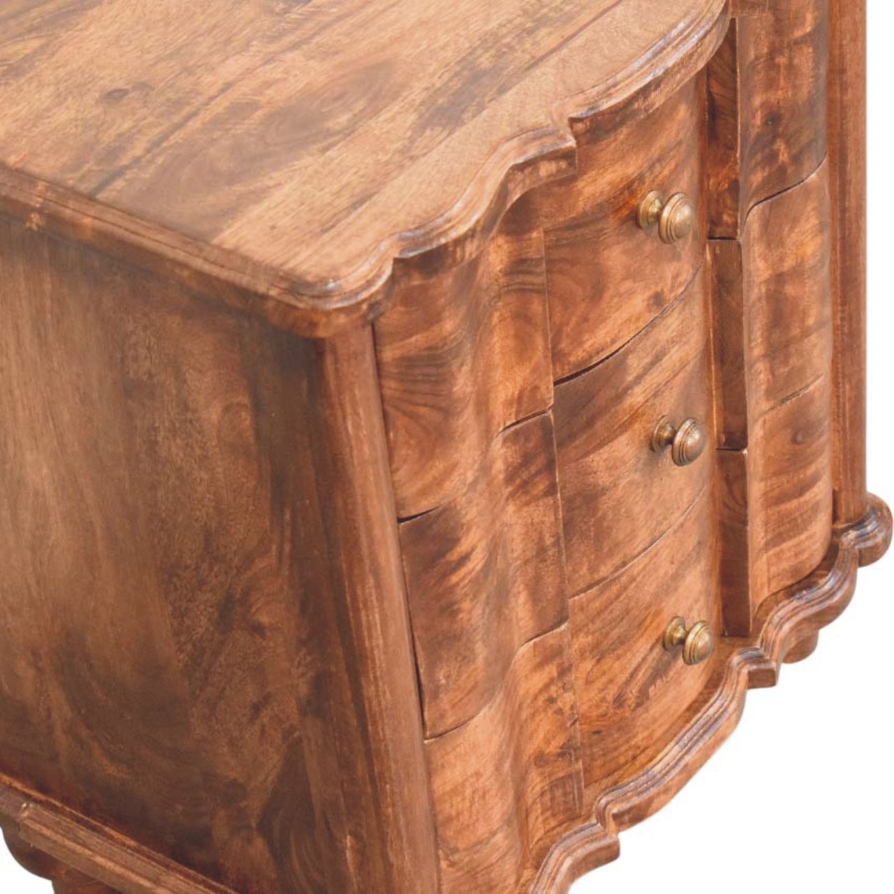 Lume Roasted Panelled Bedside Table - Solid Mango Wood