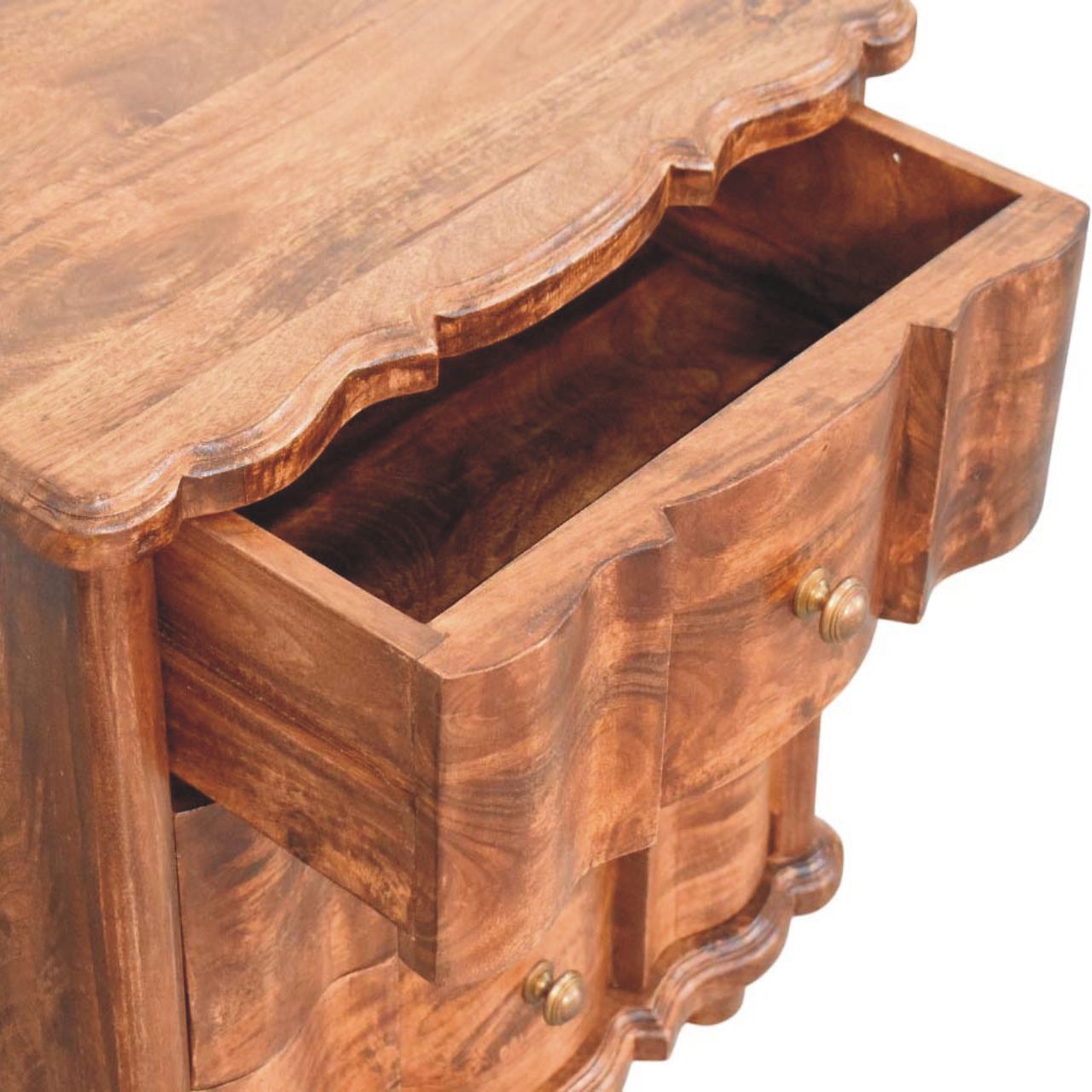 Lume Roasted Panelled Bedside Table - Solid Mango Wood