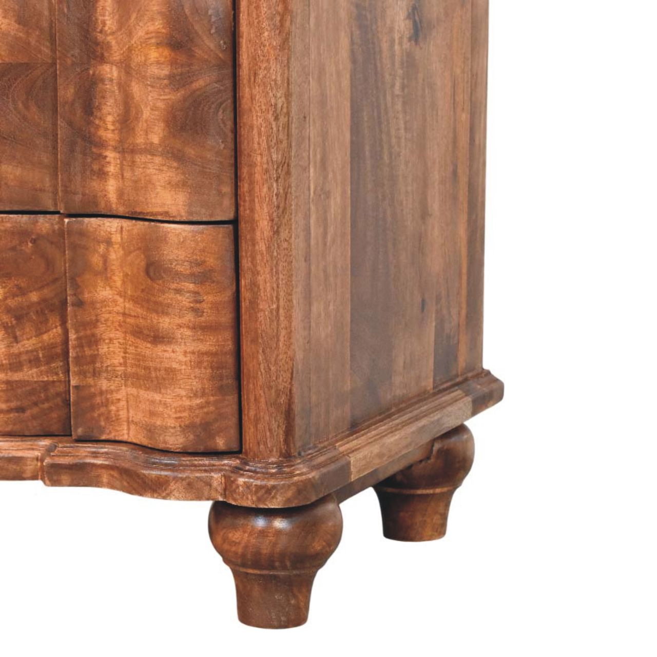 Lume Roasted Panelled Bedside Table - Solid Mango Wood