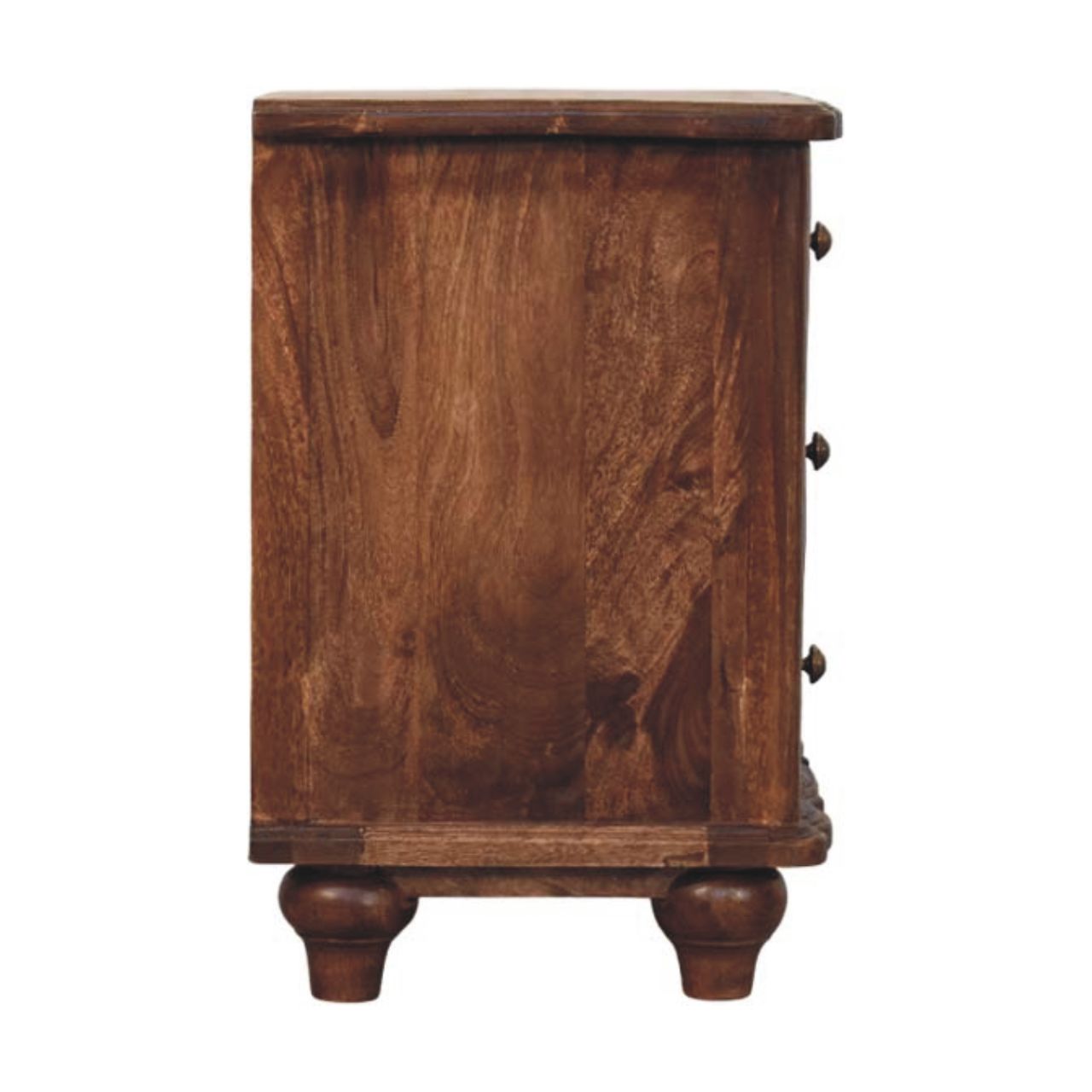 Lume Roasted Panelled Bedside Table - Solid Mango Wood