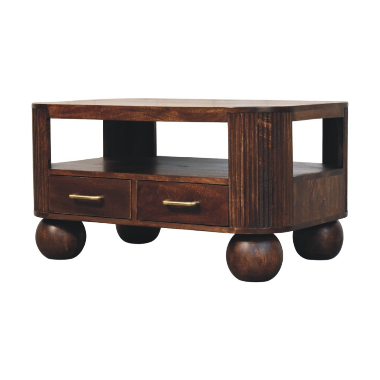 Sphere Leg Coffee Table - Solid Mango Wood Walnut Finish
