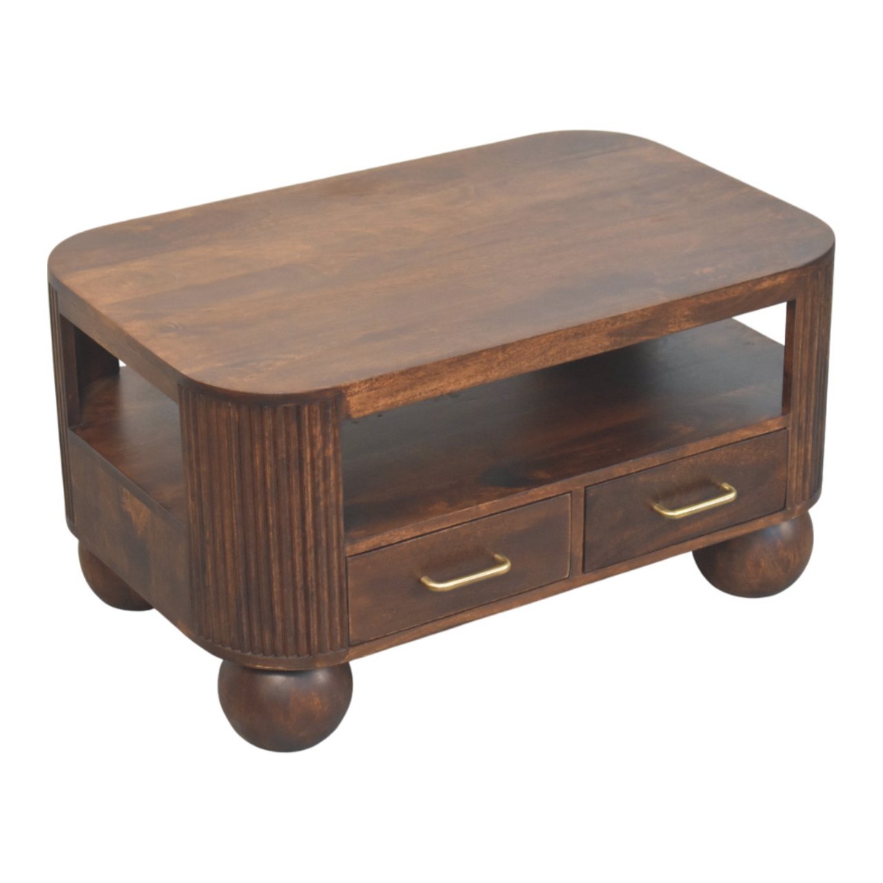 Sphere Leg Coffee Table - Solid Mango Wood Walnut Finish