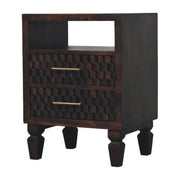 Cadiz Carved Bedside Table - Solid Mango Wood Velvet Mocha