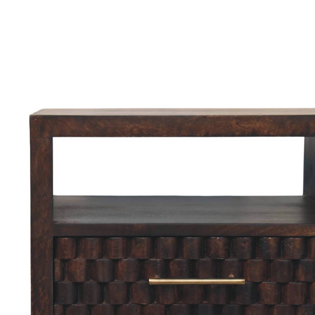 Cadiz Carved Bedside Table - Solid Mango Wood Velvet Mocha