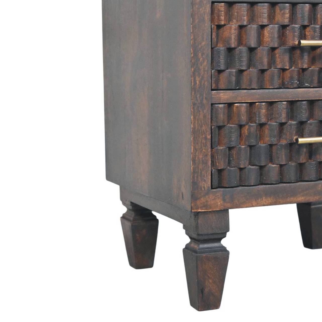 Cadiz Carved Bedside Table - Solid Mango Wood Velvet Mocha