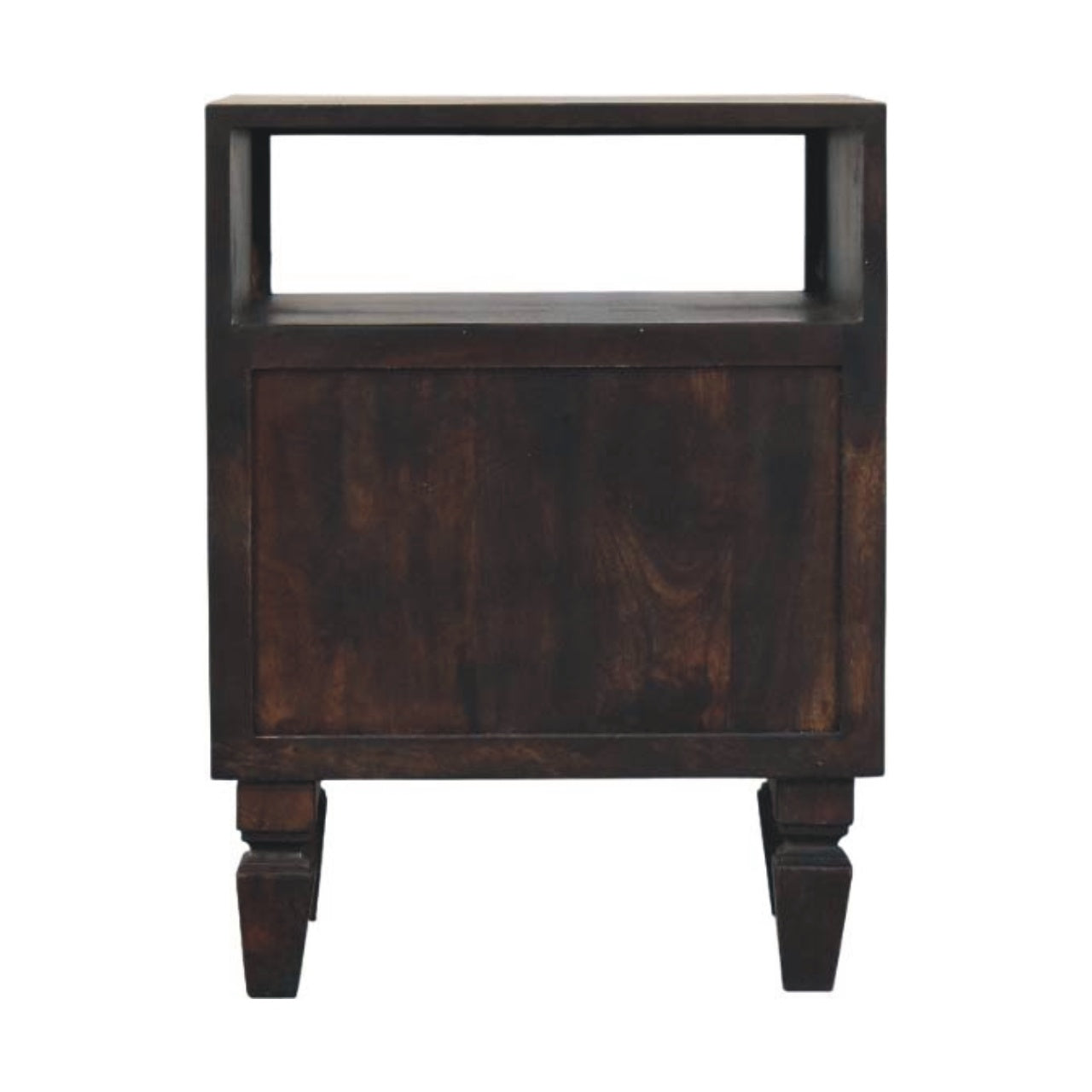 Cadiz Carved Bedside Table - Solid Mango Wood Velvet Mocha