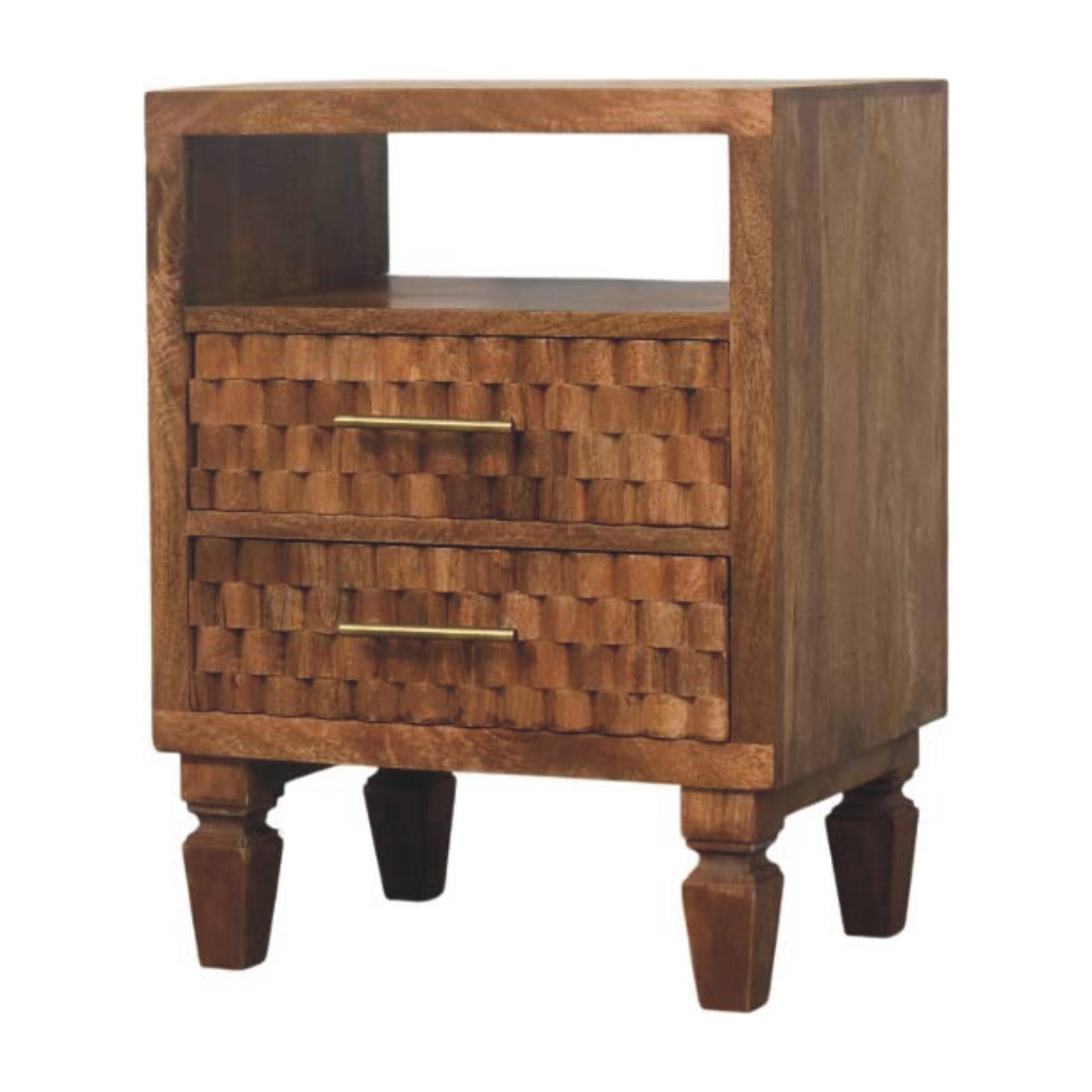 Cadiz Carved Open-Shelf Bedside - Golden Teak Solid Mango Wood