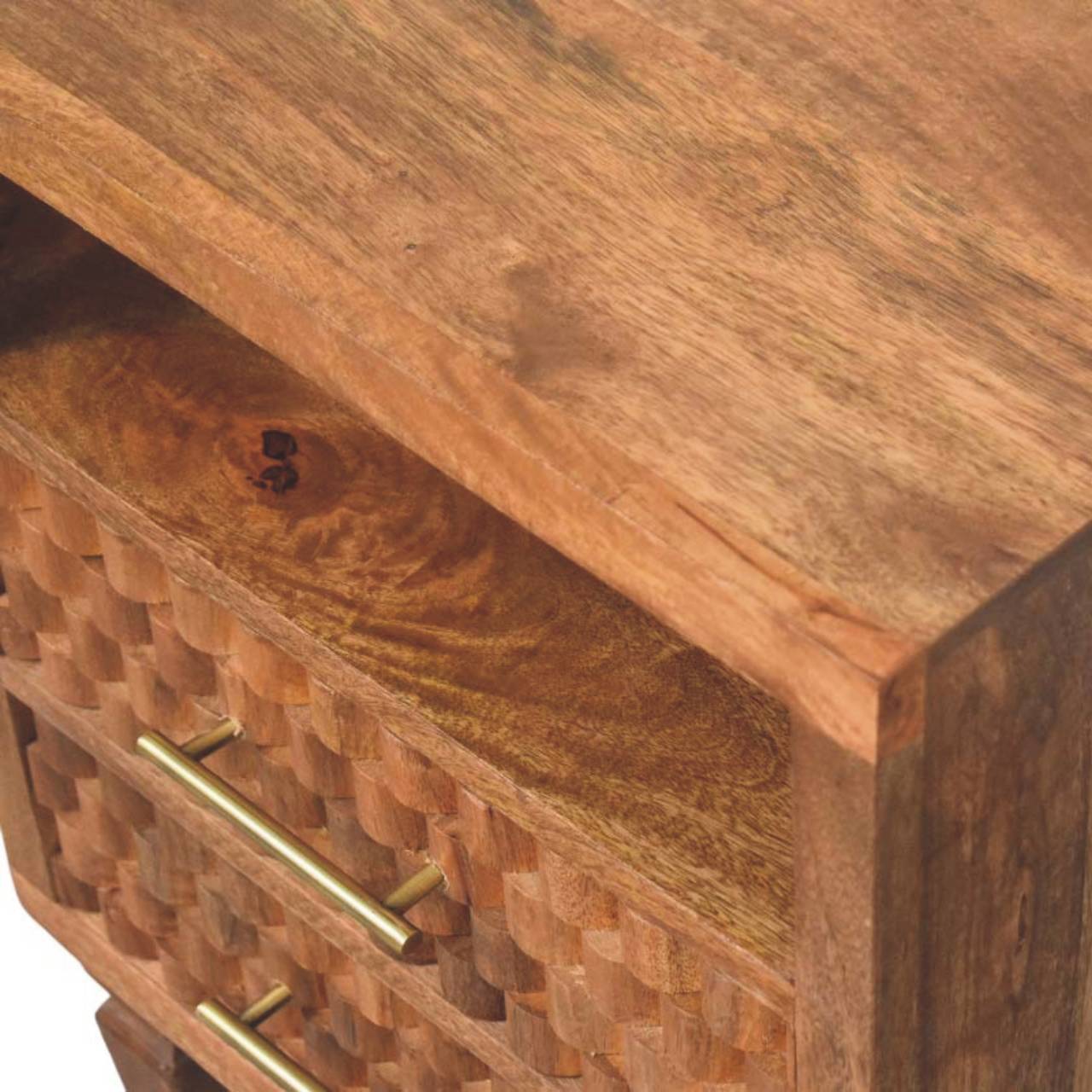 Cadiz Carved Open-Shelf Bedside - Golden Teak Solid Mango Wood