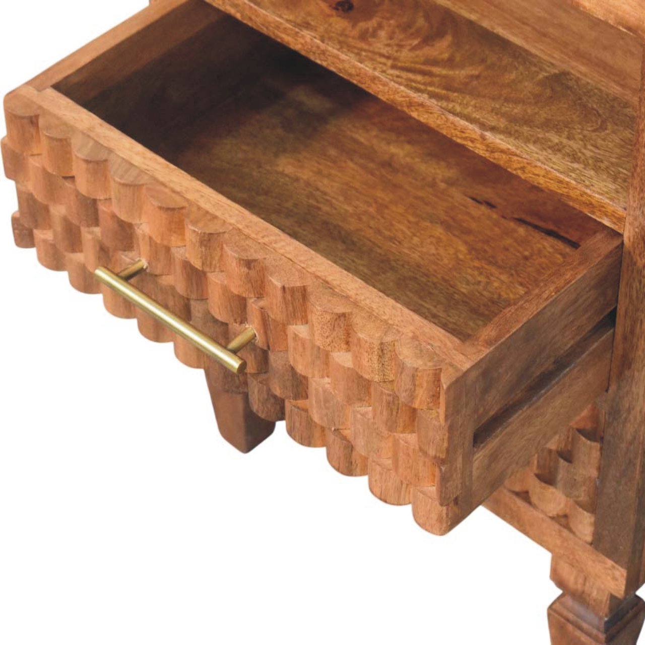 Cadiz Carved Open-Shelf Bedside - Golden Teak Solid Mango Wood