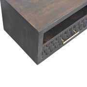 Cadiz Carved Bedside Table - Solid Mango Wood Velvet Mocha