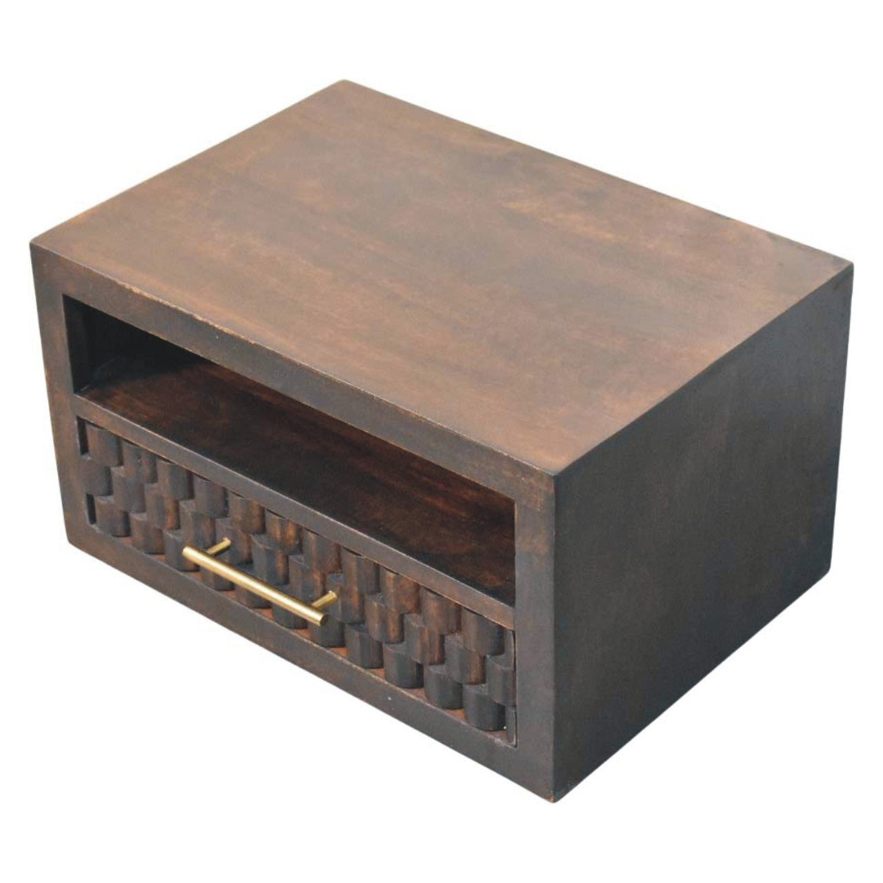 Cadiz Carved Bedside Table - Solid Mango Wood Velvet Mocha