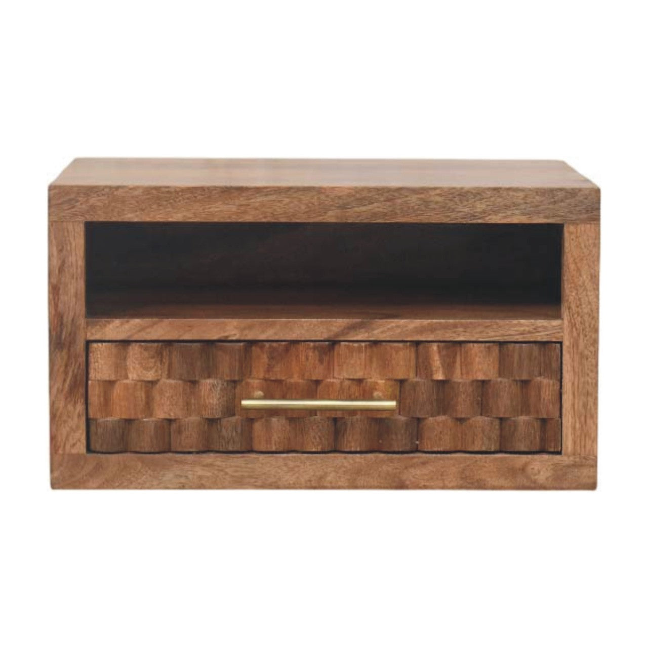 Cadiz Carved Bedside Table - Solid Mango Wood Velvet Mocha