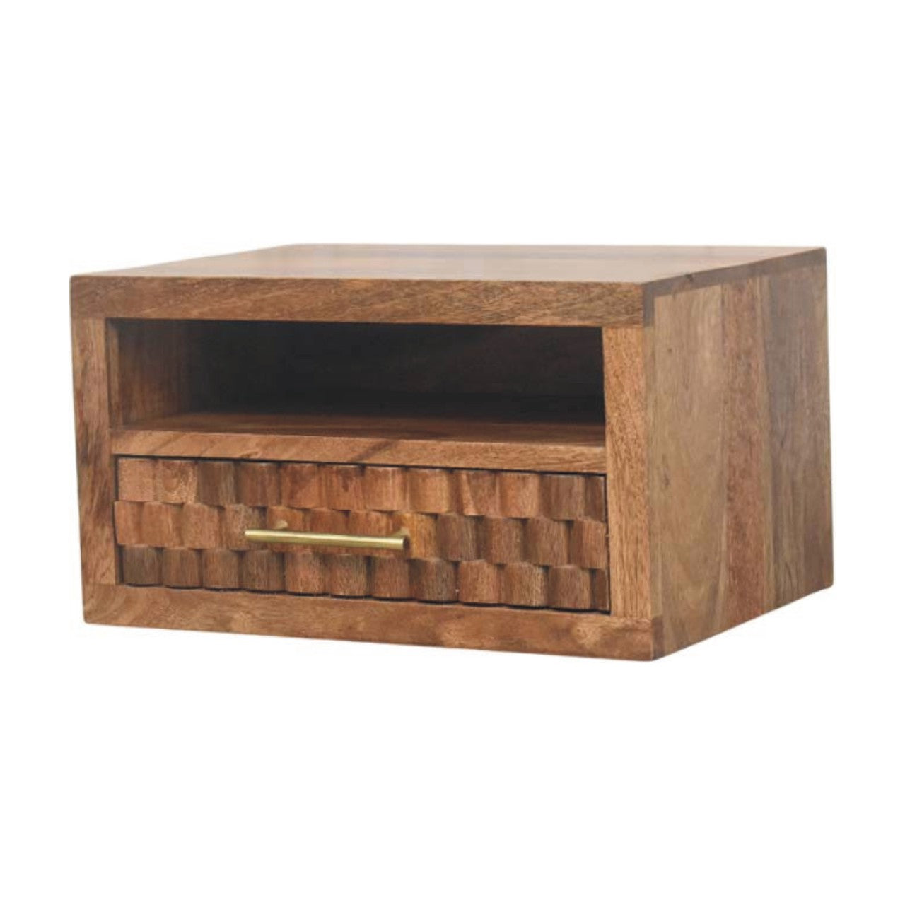 Cadiz Carved Bedside Table - Solid Mango Wood Golden Teak