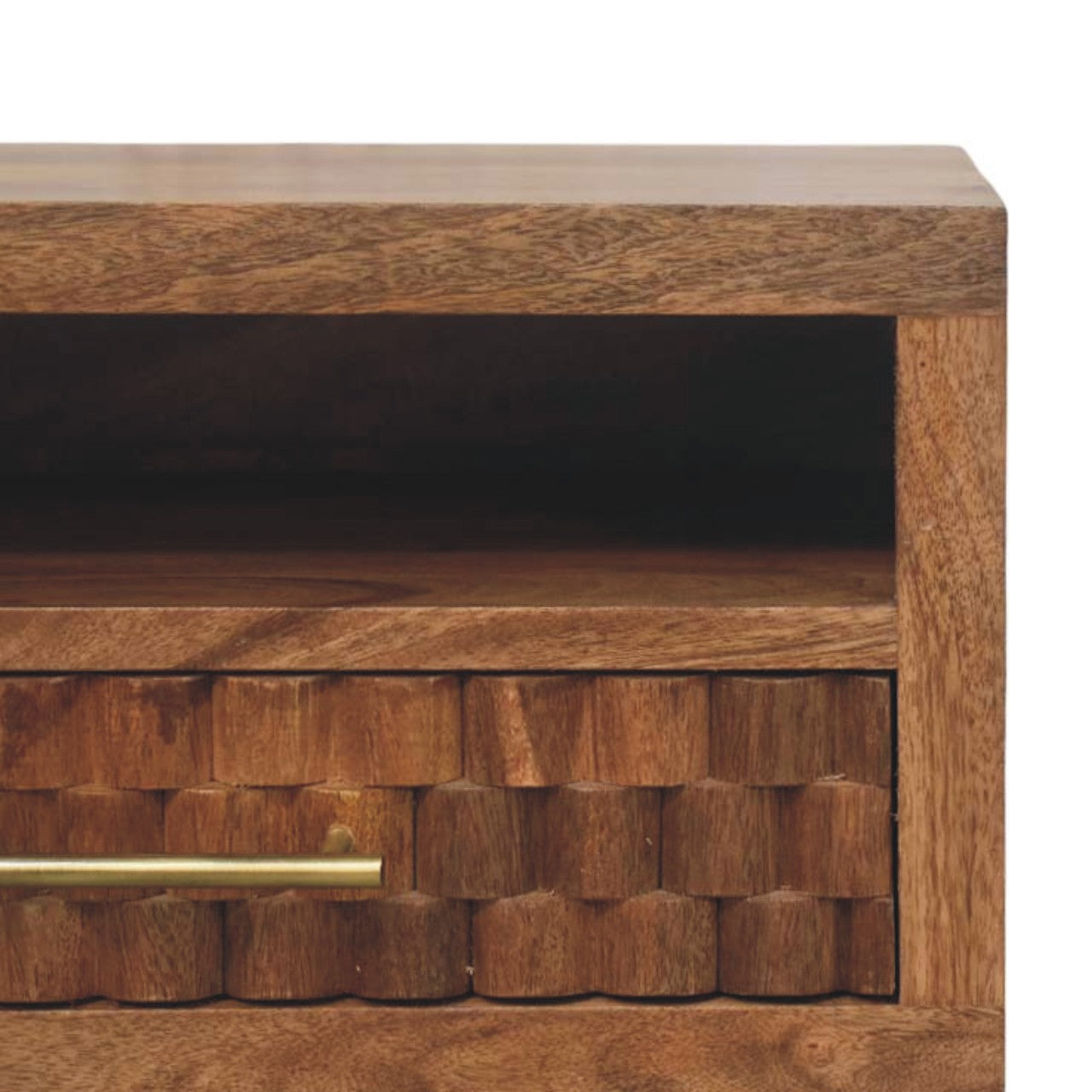 Cadiz Carved Bedside Table - Solid Mango Wood Golden Teak