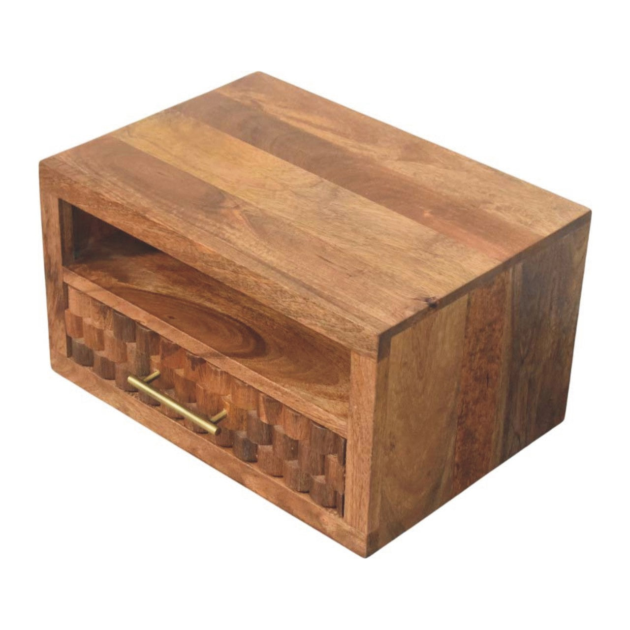 Cadiz Carved Bedside Table - Solid Mango Wood Golden Teak