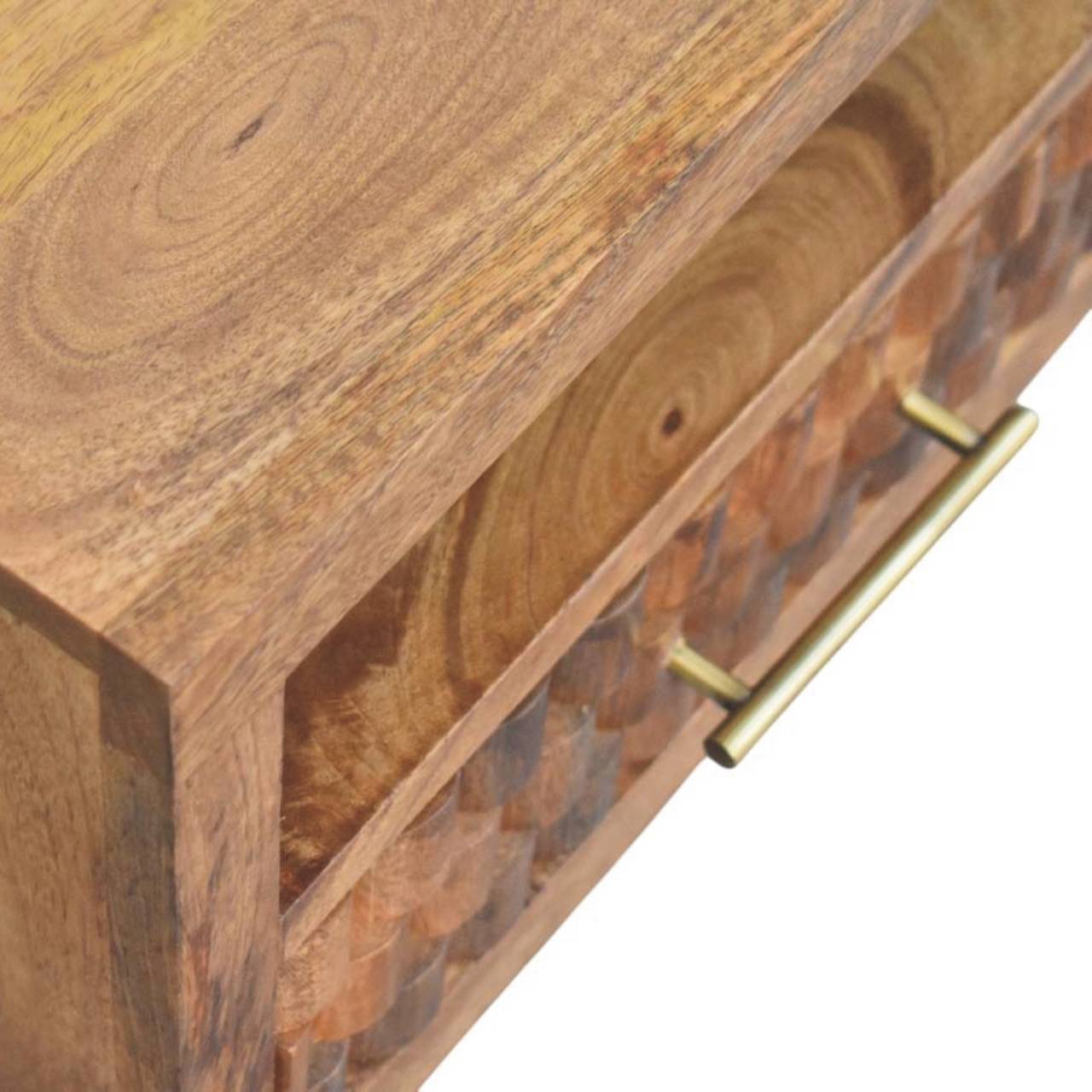 Cadiz Carved Bedside Table - Solid Mango Wood Golden Teak