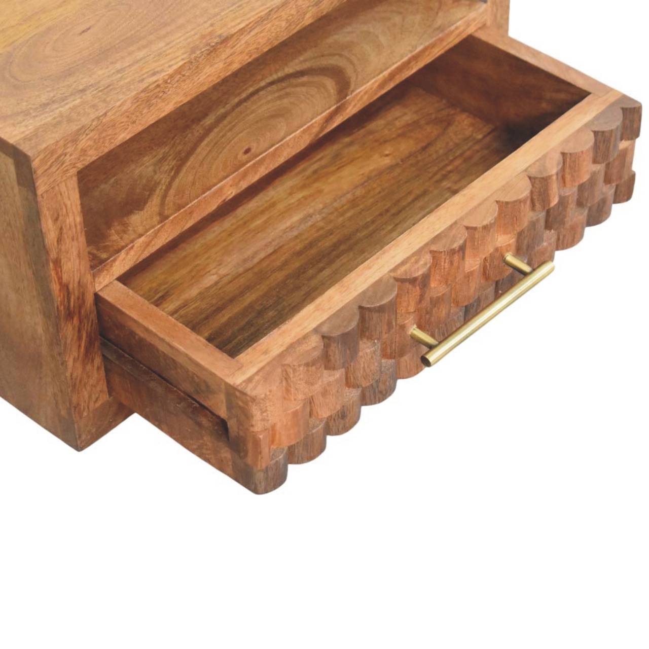 Cadiz Carved Bedside Table - Solid Mango Wood Golden Teak