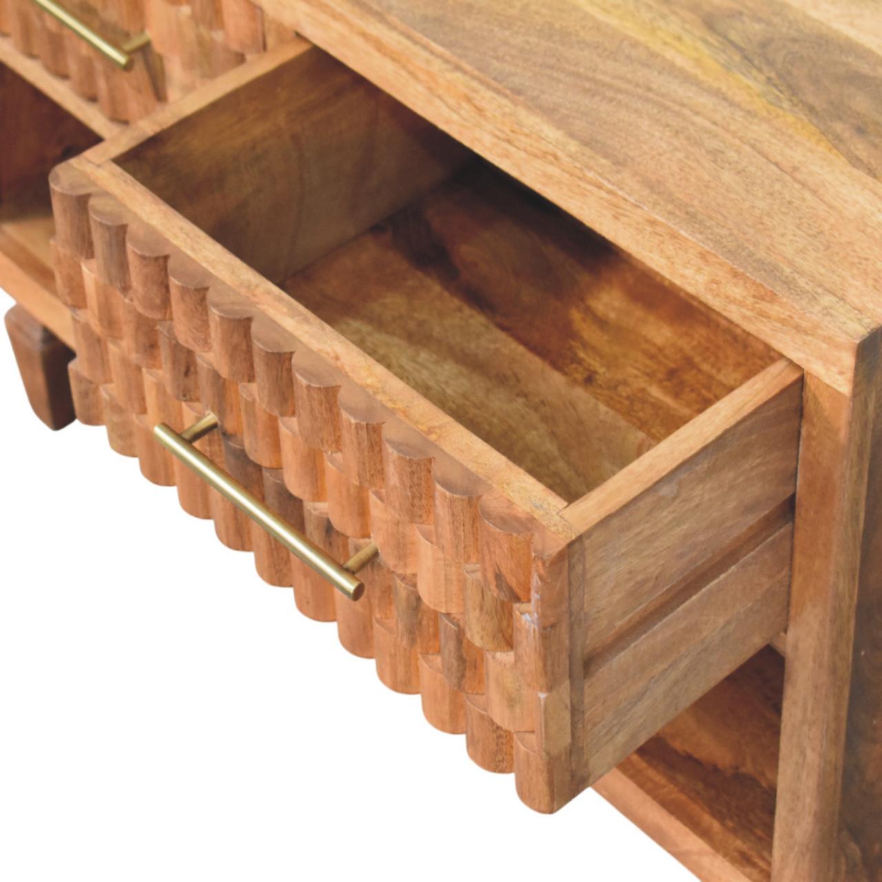 Cadiz Carved Shoe Cabinet - Golden Teak Solid Mango Wood