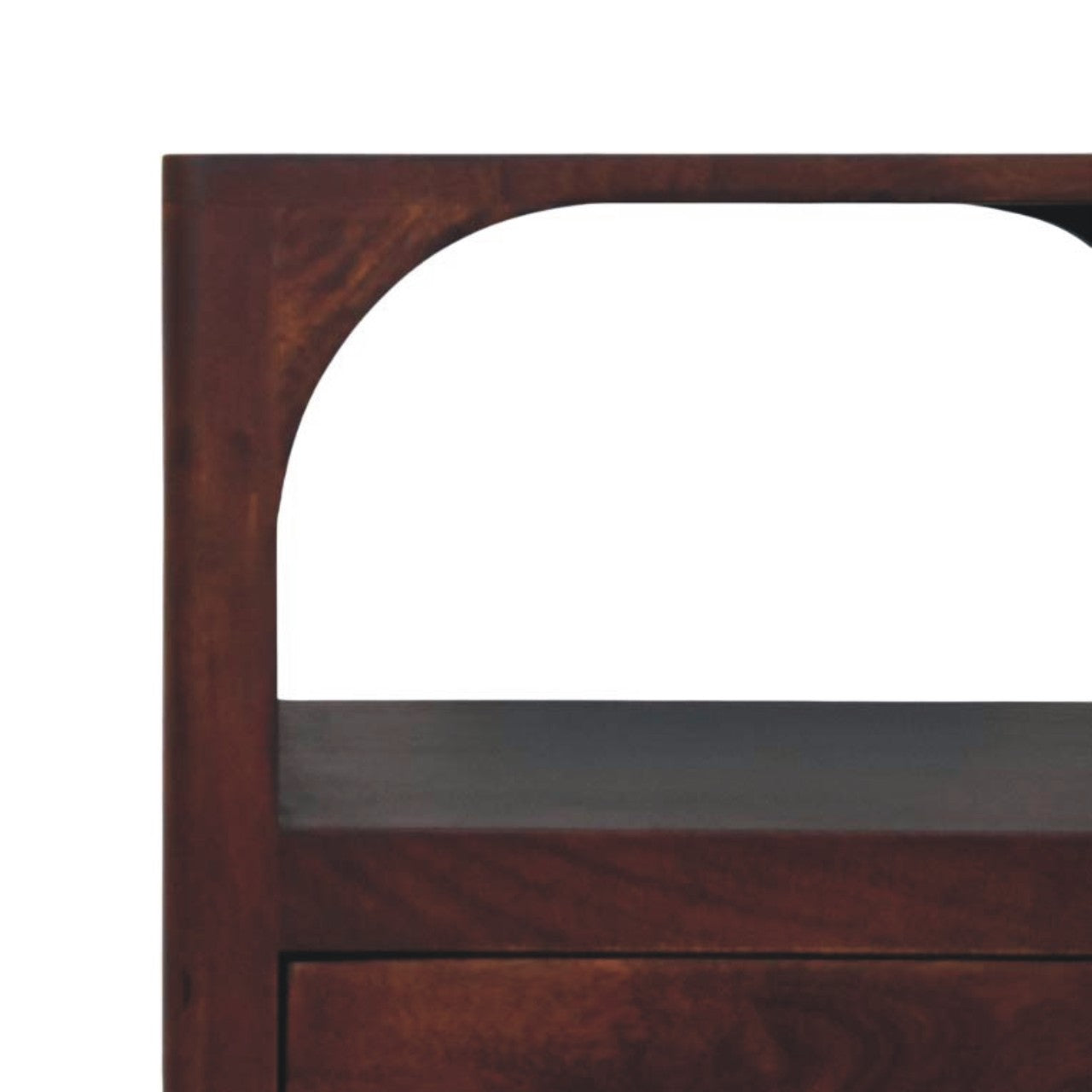 Arched Edge 1 Drawer Bedside Table - Solid Mango Wood Oak Finish