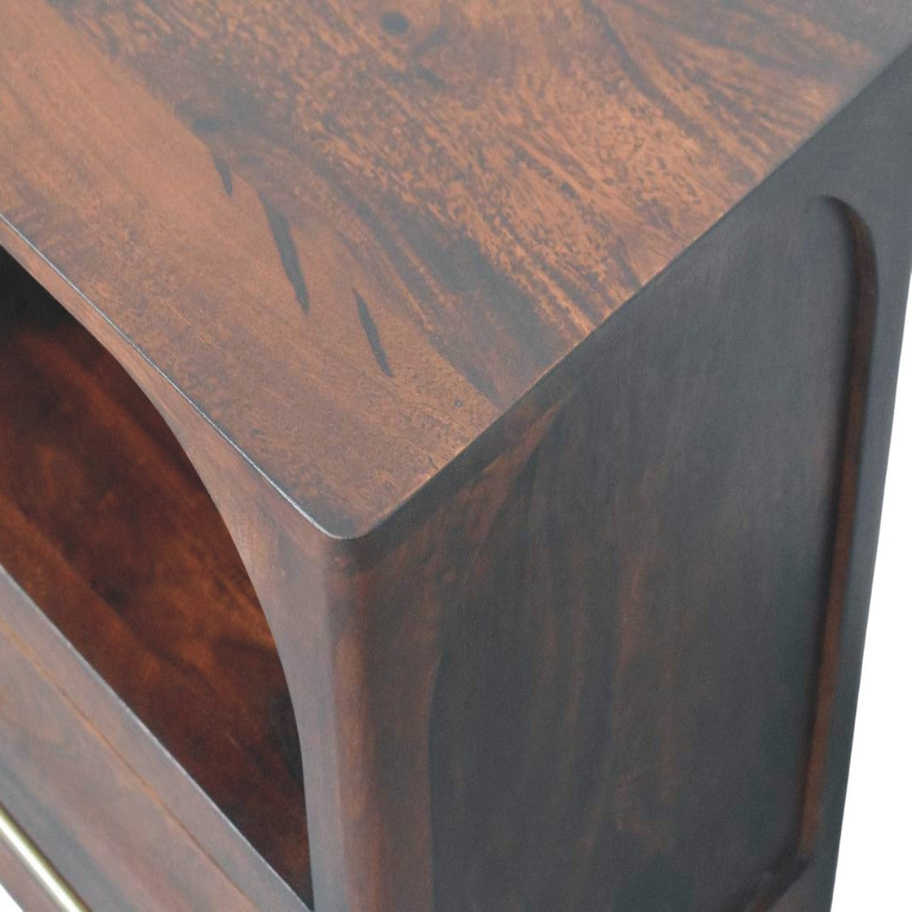 Arched Edge 1 Drawer Bedside Table - Solid Mango Wood Oak Finish
