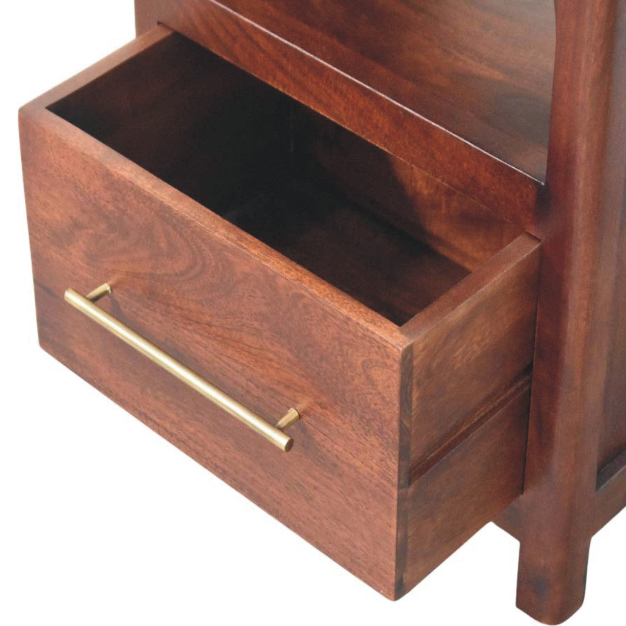 Arched Edge 1 Drawer Bedside Table - Solid Mango Wood Oak Finish