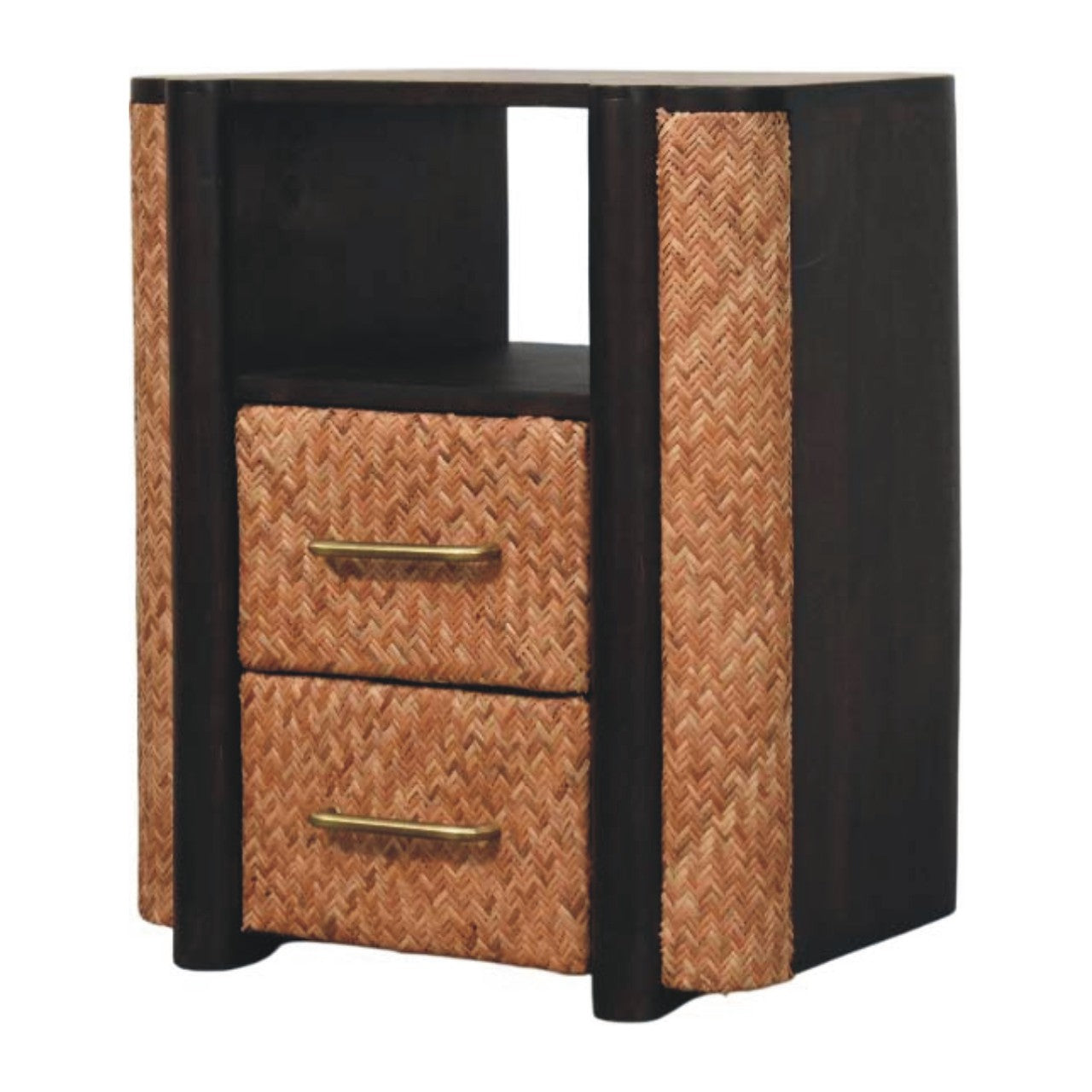 Havana Nightstand - Solid Mango Wood Velvet Mocha 2-Drawer