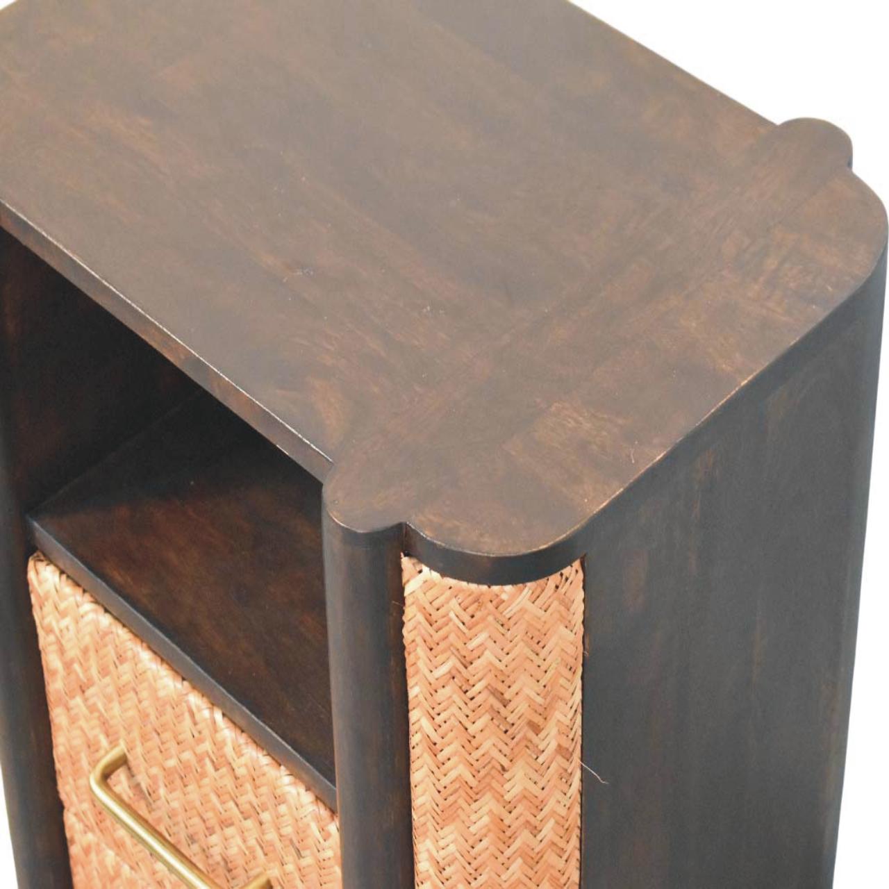 Havana Nightstand - Solid Mango Wood Velvet Mocha 2-Drawer