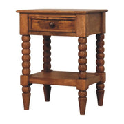 Spindle Bedside Table - Amber Oak Solid Mango Wood