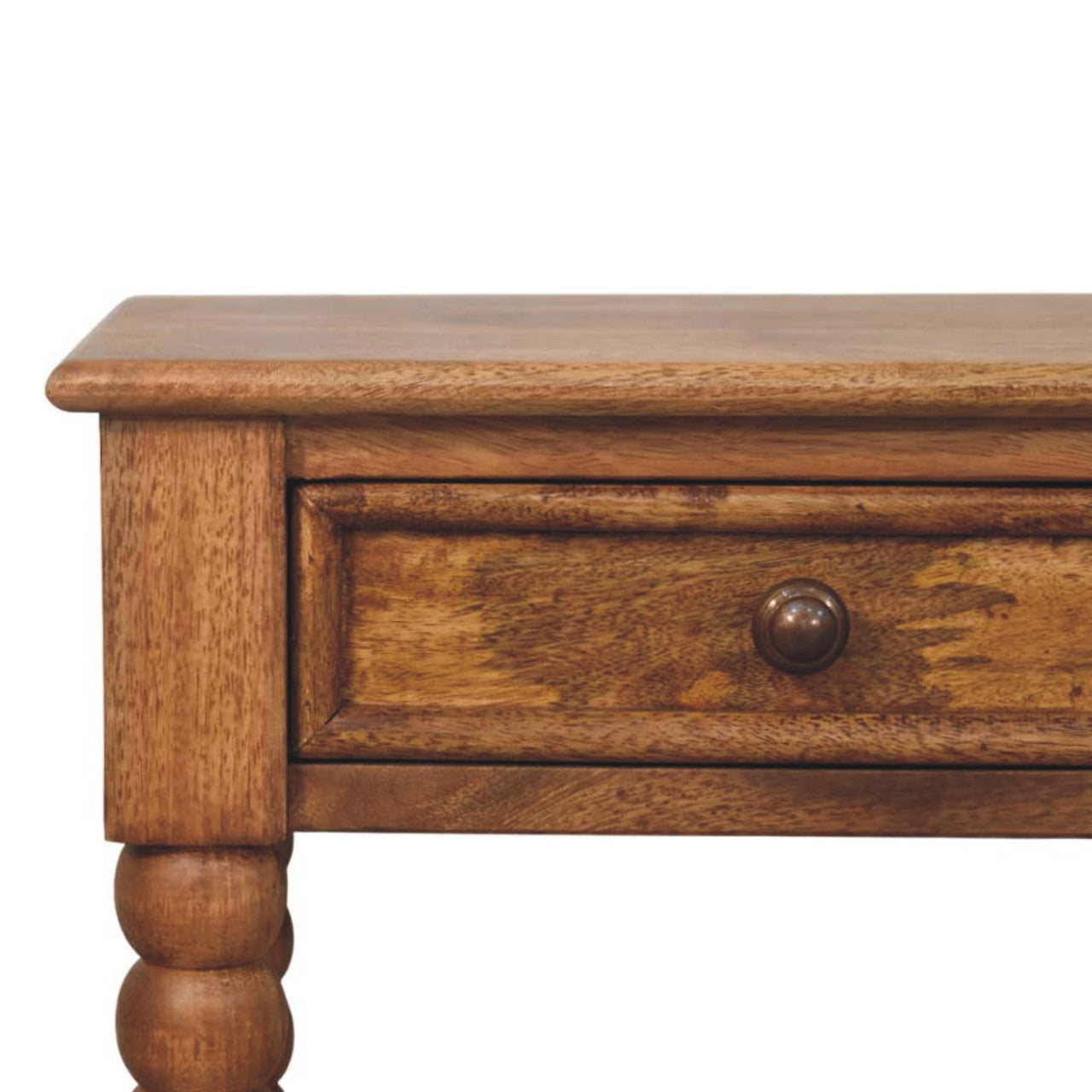 Spindle Bedside Table - Amber Oak Solid Mango Wood