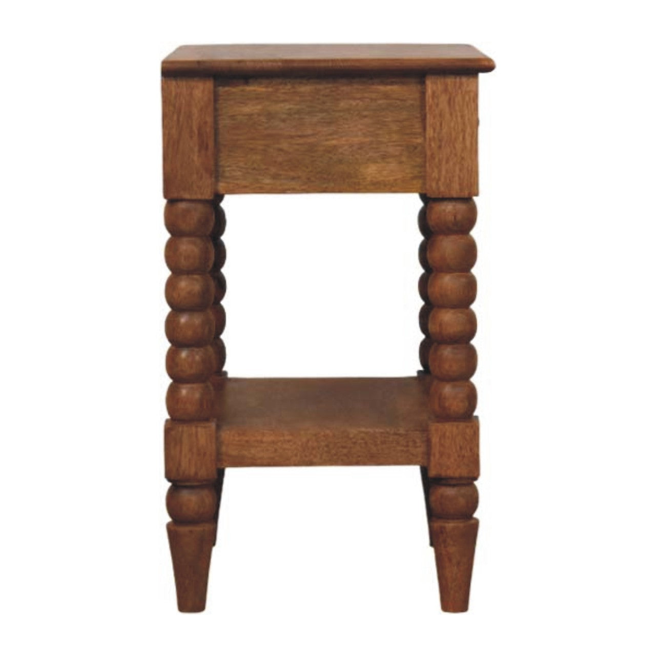 Spindle Bedside Table - Amber Oak Solid Mango Wood