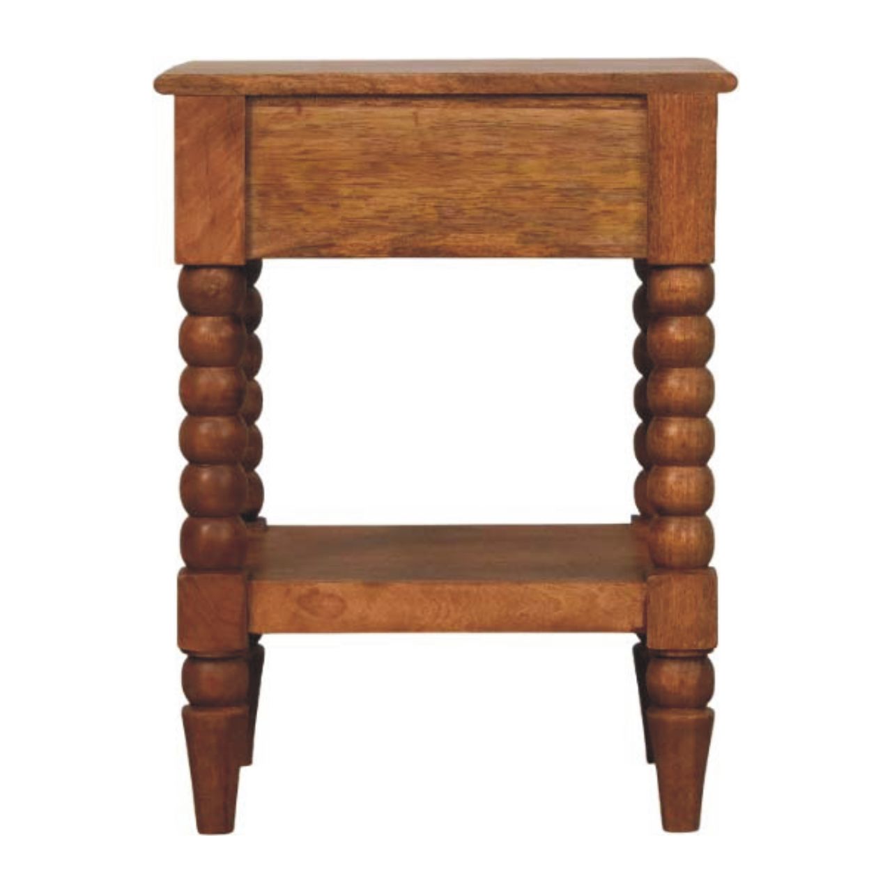 Spindle Bedside Table - Amber Oak Solid Mango Wood