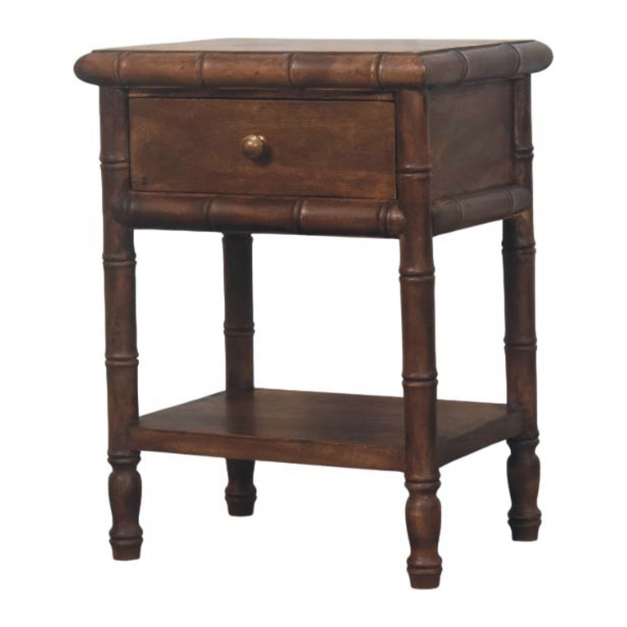 Bamboo Carved Bedside Table - Solid Mango Wood Roasted Almond