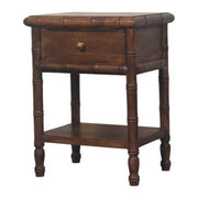 Bamboo Carved Bedside Table - Solid Mango Wood Roasted Almond