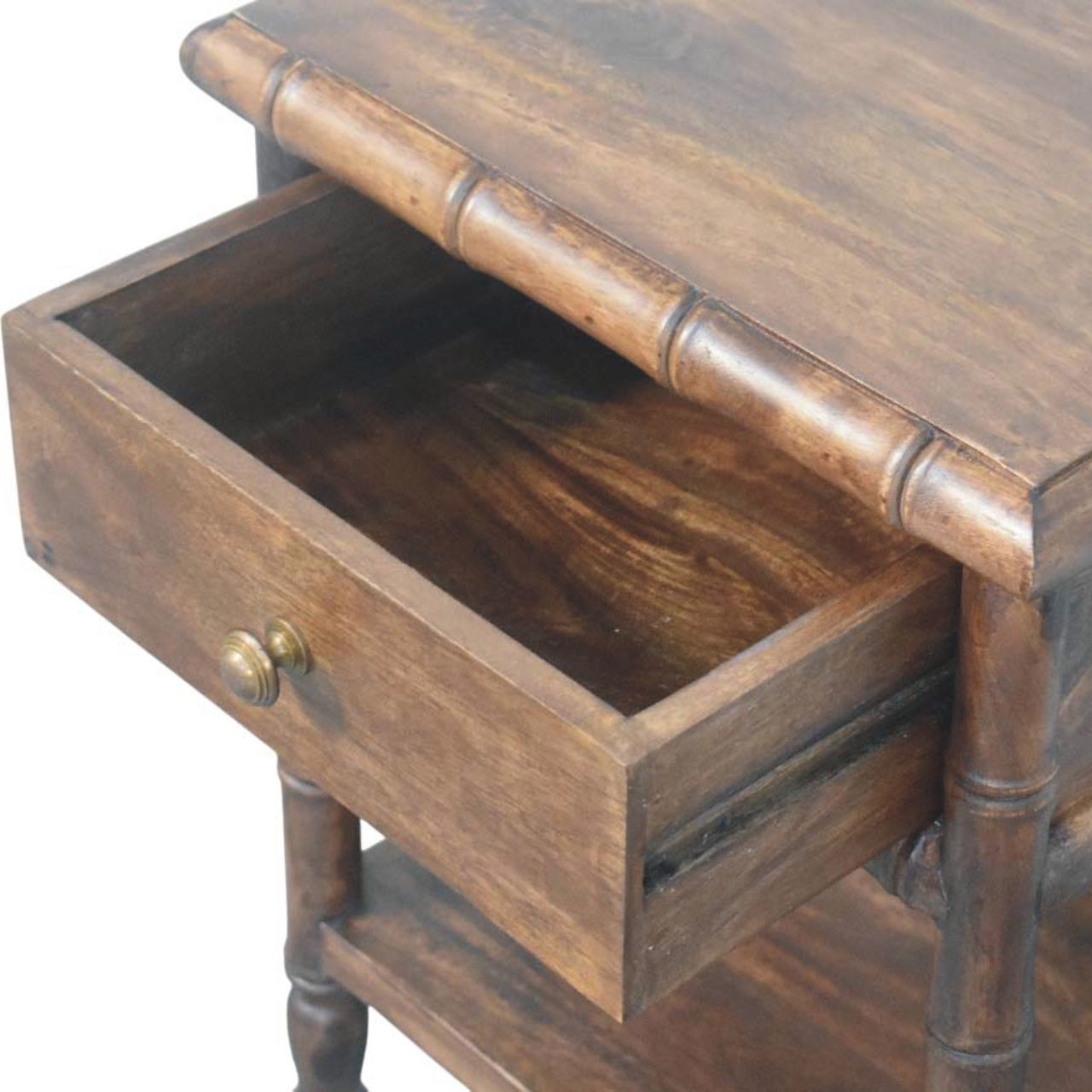 Bamboo Carved Bedside Table - Solid Mango Wood Roasted Almond