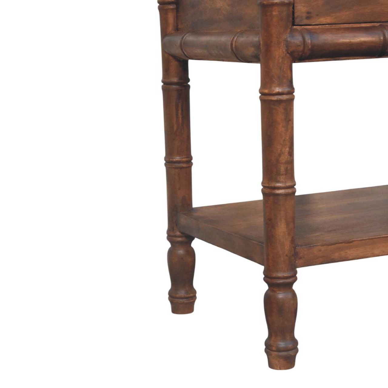 Bamboo Carved Bedside Table - Solid Mango Wood Roasted Almond