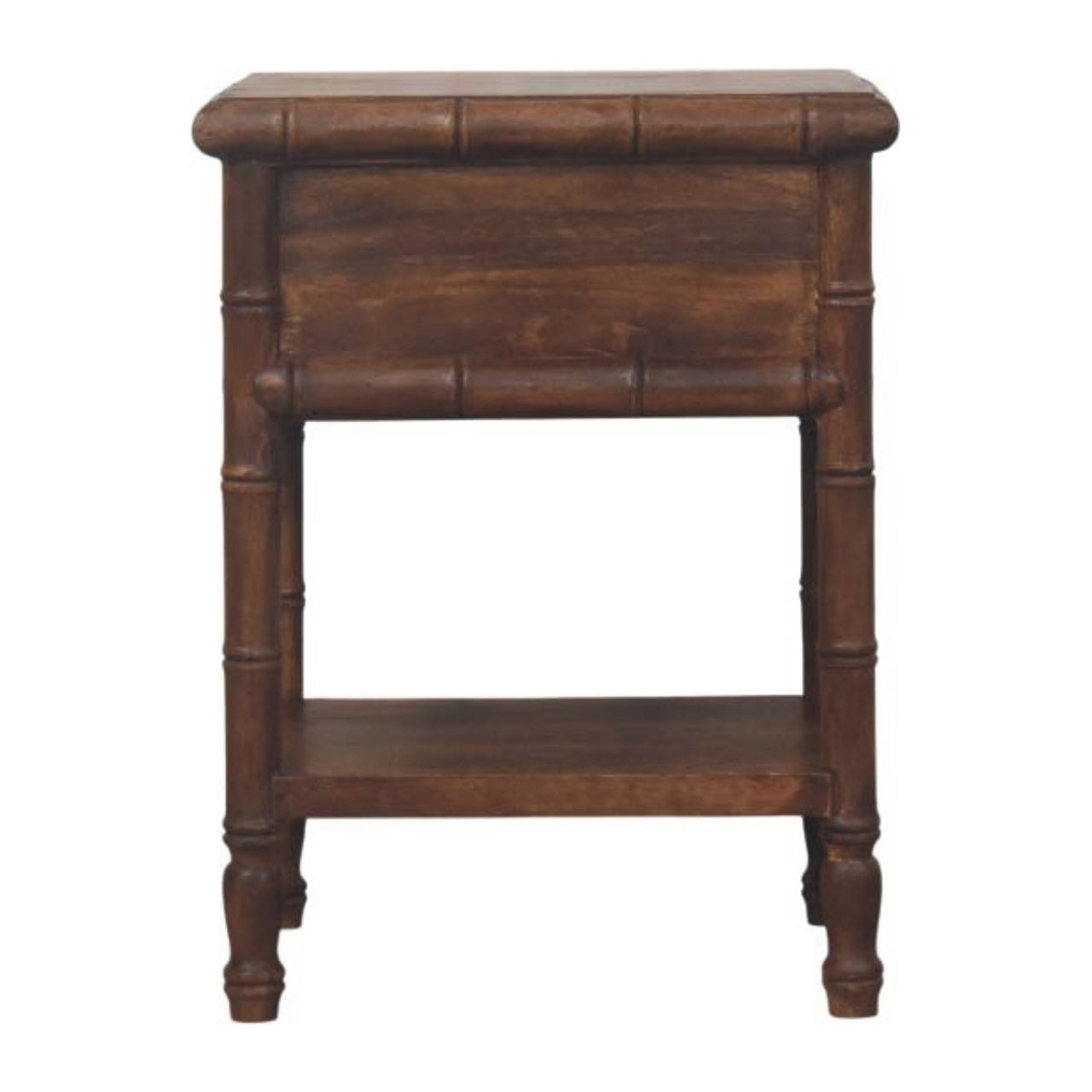 Bamboo Carved Bedside Table - Solid Mango Wood Roasted Almond