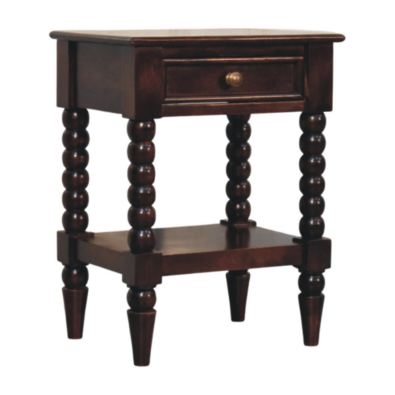 Spindle Winewood Bedside Table - Solid Mango Wood with Drawer