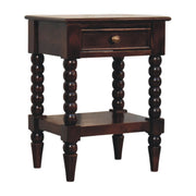 Spindle Winewood Bedside Table - Solid Mango Wood with Drawer