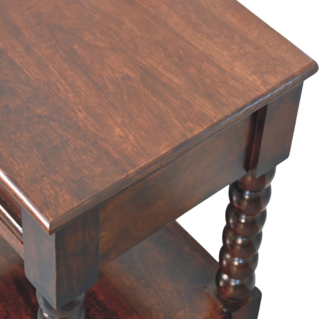 Spindle Winewood Bedside Table - Solid Mango Wood with Drawer