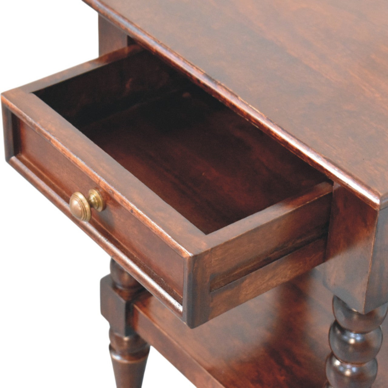 Spindle Winewood Bedside Table - Solid Mango Wood with Drawer